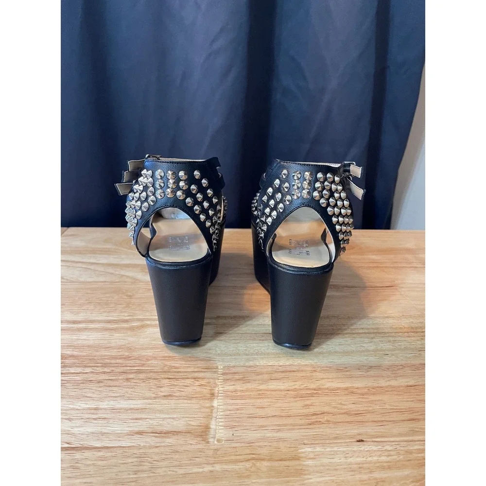 Ego and Greed She Cray Black Studded Platform Wedge Sandals Womens Size 7 Punk